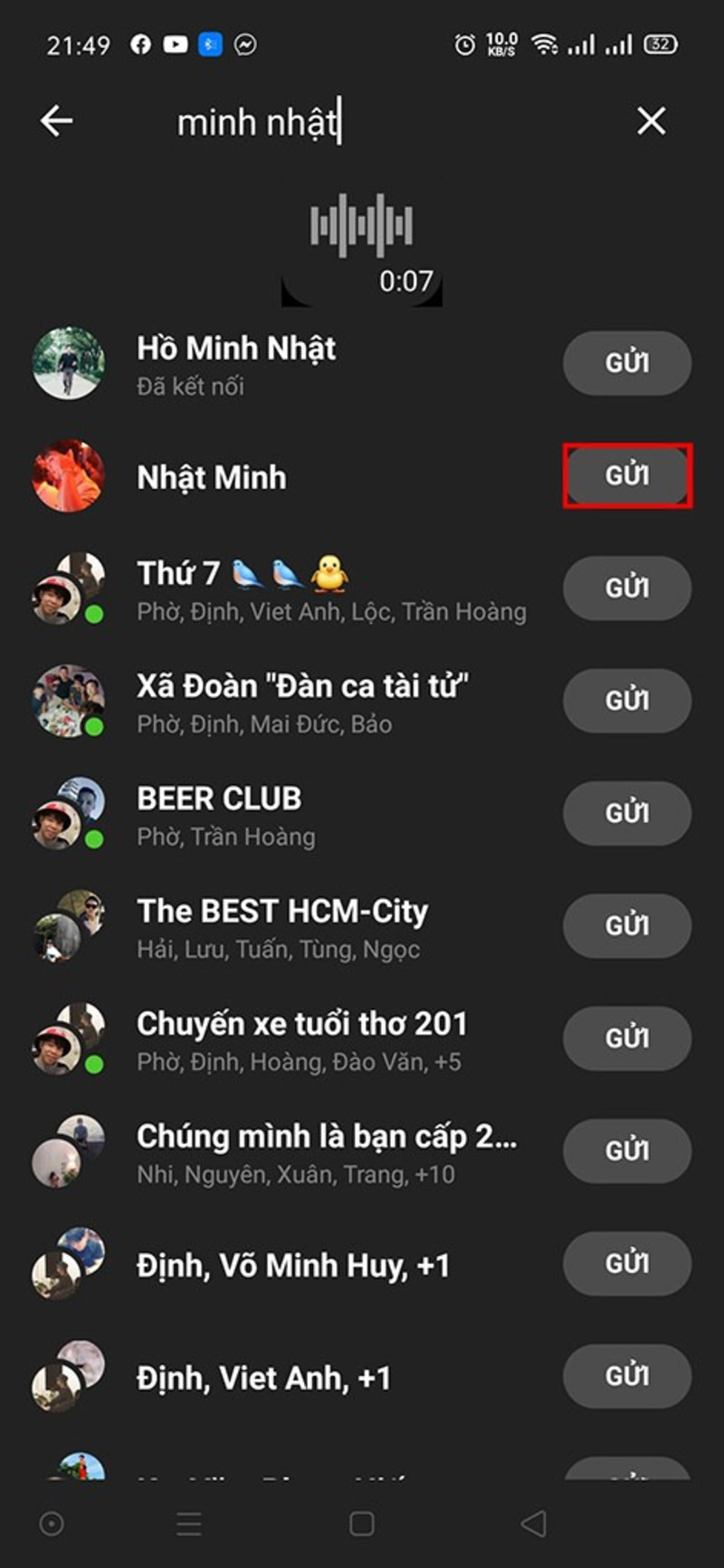 Gửi file ghi âm đến tài khoản bạn bè trên messenger