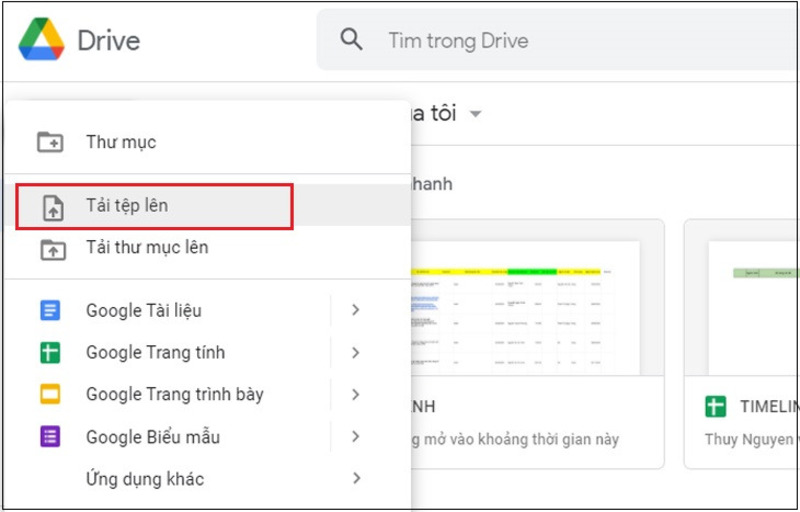 Tải tệp mới lên Google Drive