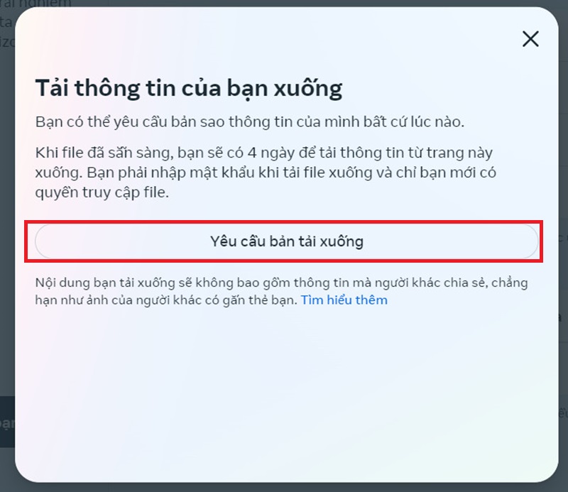 Nhấn chọn Yêu cầu bản tải xuống